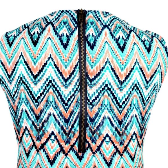 Womens XL Zac & Rachel Chevron Aztec Print Zipper Back Design Layered Sheer Top - Picture 6 of 12